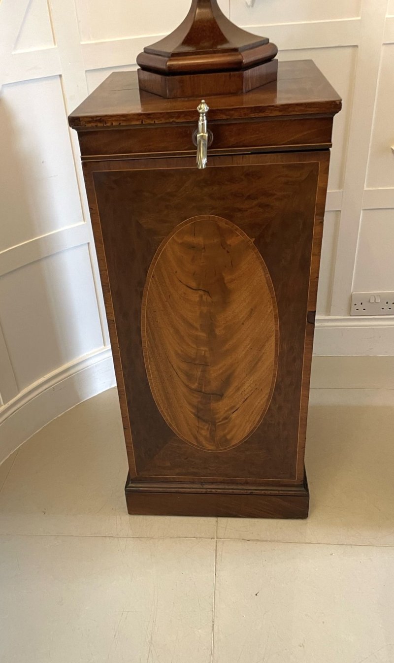 Rare Pair of Antique George III Outstanding Quality Mahogany Inlaid Wine Urns on Original Pedestal Cupboards - Image 3